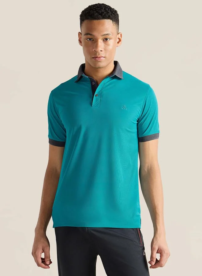 Clans&Hans Men Green Jacquard Collar Knitted Polo
