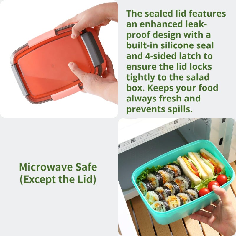 Youeon 3 Pcs 68 Oz Salad Lunch Container with 4 Compartment Tray, Bento Lunch Box with Spoon & Dressing Cup, Leakproof Salad Container for Lunch, Toppings, Snacks, Fruits, BPA-Free - Image 5