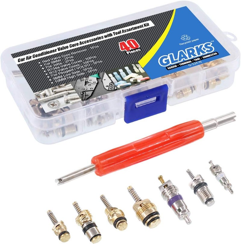 Glarks 40Pcs Car Air Conditioner Valve Core Schrader Valve Cores Accessories A/C R12 R134a Refrigeration Tire Valve Stem with Double Head Dual Dismantling Remover Installer Tool Assortment Kit - Image 5