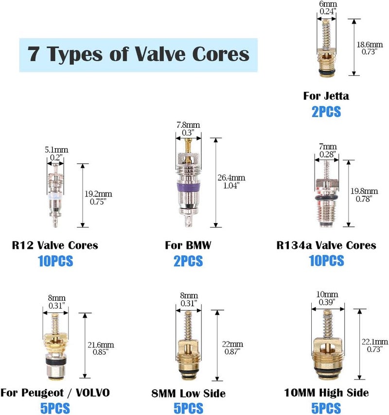 Glarks 40Pcs Car Air Conditioner Valve Core Schrader Valve Cores Accessories A/C R12 R134a Refrigeration Tire Valve Stem with Double Head Dual Dismantling Remover Installer Tool Assortment Kit - Image 3