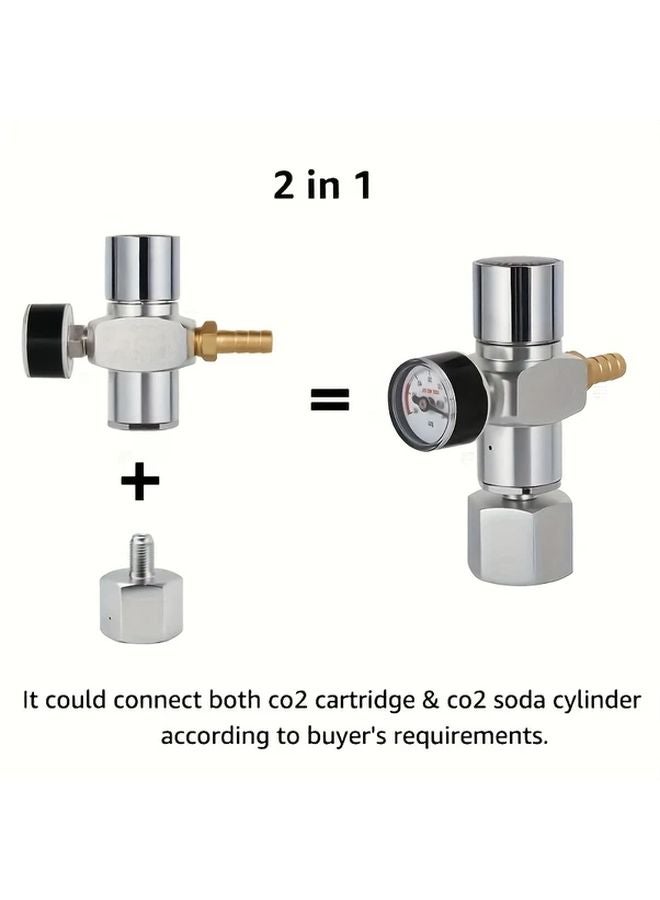 2 In 1 Mini CO2 Gas Regulator With Soda Adapter 60 PSI Pressure Gauge Safety Valve - Image 5