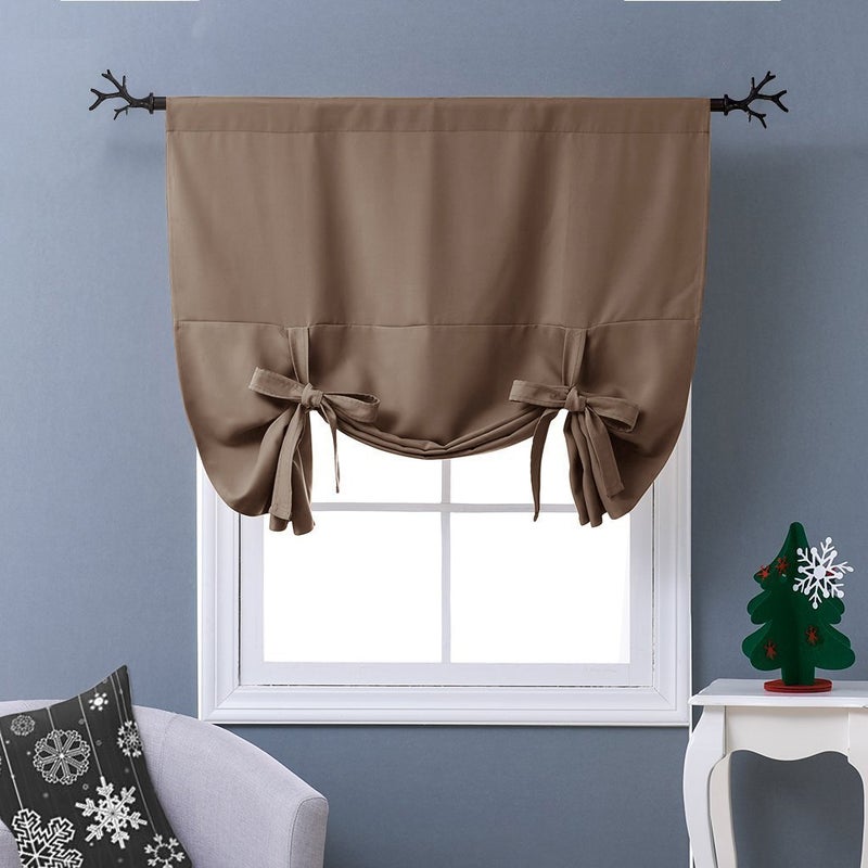 NICETOWN Balloon Shade Blackout Curtain  Thermal Insulated Tie Up Window Blind for Small WindowBedroom Cappuccino Rod Pocket Panel 46 inches W x 63 inches L - Image 1