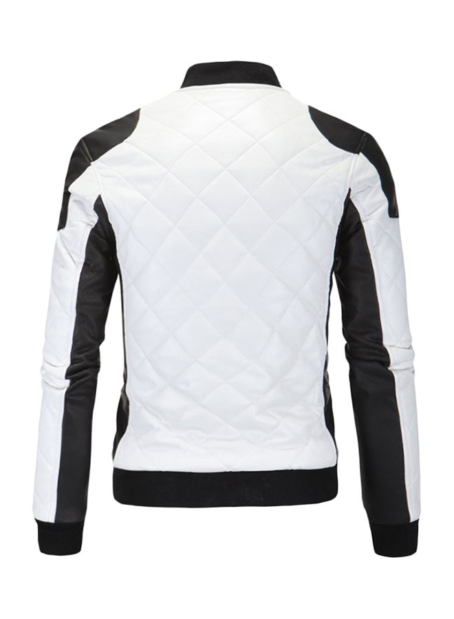 NIBEMINENT Quilted Colourblock Biker Jacket White  - Image 2