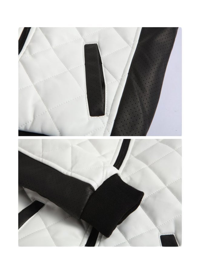 NIBEMINENT Quilted Colourblock Biker Jacket White  - Image 3