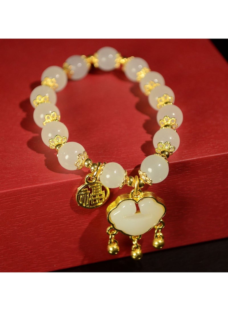 Green Beads Fortune Peace Lock Bracelet  - Image 2