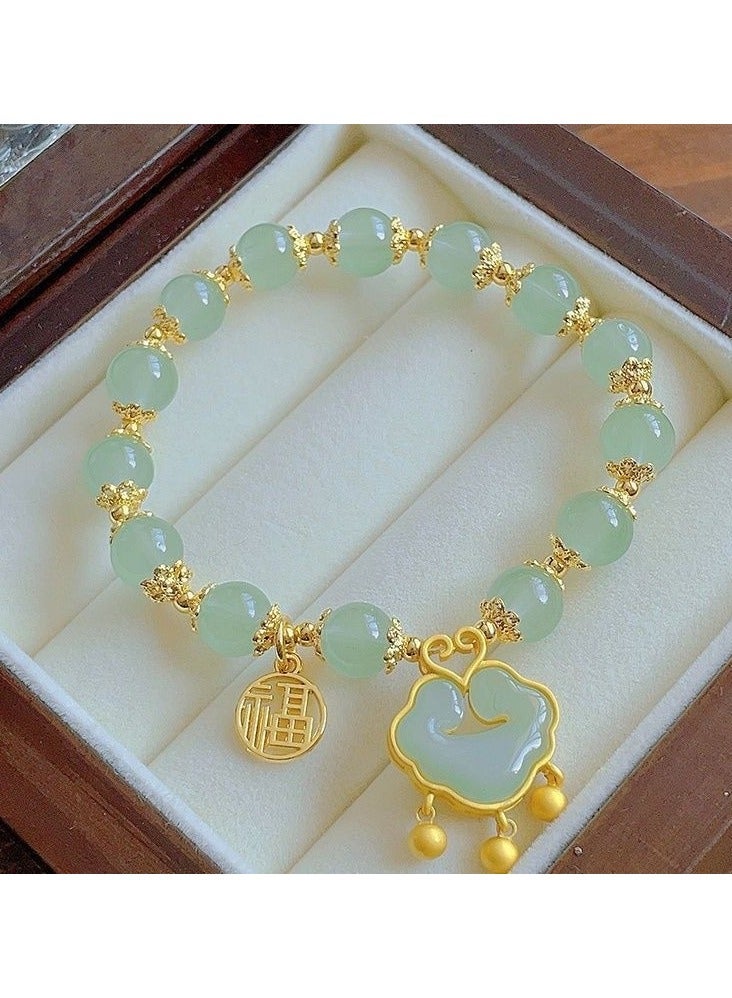Green Beads Fortune Peace Lock Bracelet  - Image 1
