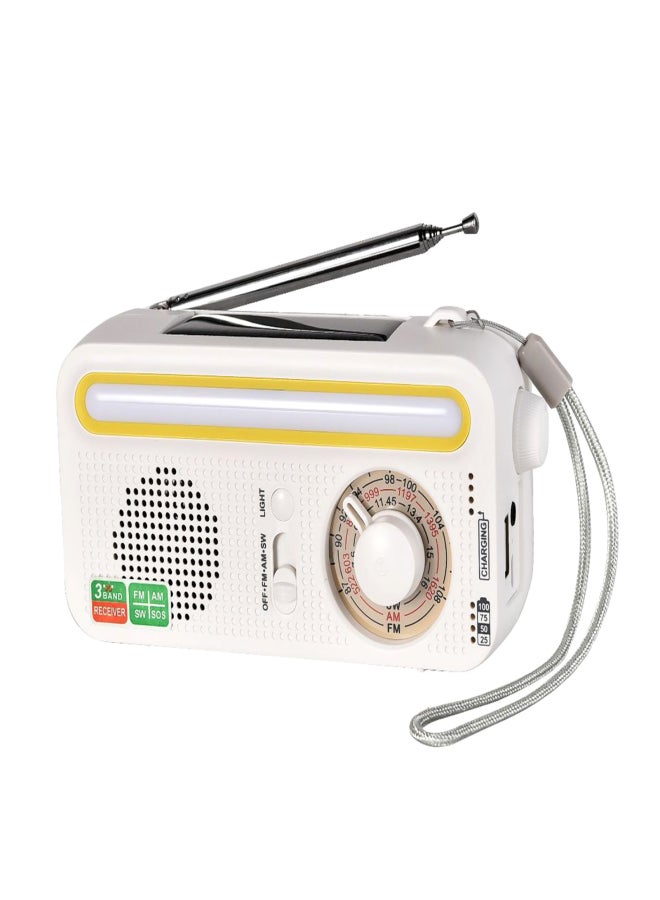 راديو طوارئ يعمل بالطاقة الشمسية، يُشحن عبر منفذ USB، محمول، مناسب للتخييم في الهواء الطلق، يدعم موجات FM/AM/SW، مزود بإنذار SOS ومصباح يدوي للقراءة. - Image 1