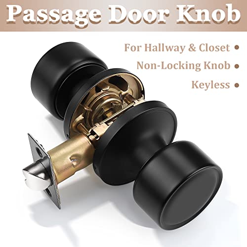 knobelite 4 Pack Black Passage Door Knobs, Interior Keyless Knob for Closet/Hall Non-Locking Door, Round Design Door Hardware - Image 2