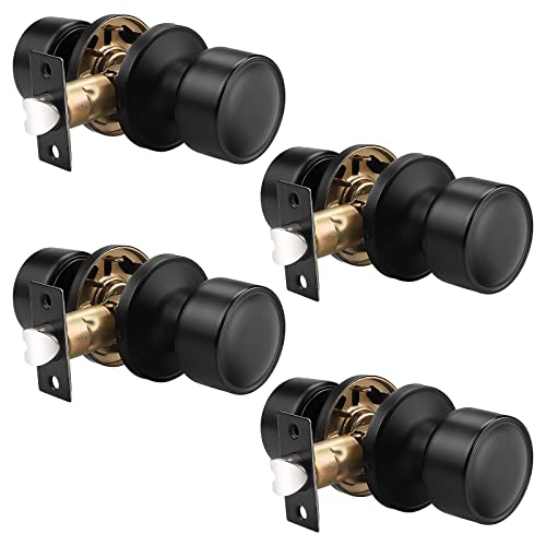 knobelite 4 Pack Black Passage Door Knobs, Interior Keyless Knob for Closet/Hall Non-Locking Door, Round Design Door Hardware - Image 1