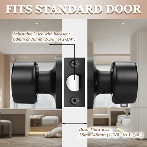 knobelite 4 Pack Black Passage Door Knobs, Interior Keyless Knob for Closet/Hall Non-Locking Door, Round Design Door Hardware - Image 3