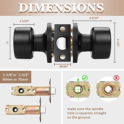 knobelite 4 Pack Black Passage Door Knobs, Interior Keyless Knob for Closet/Hall Non-Locking Door, Round Design Door Hardware - Image 5