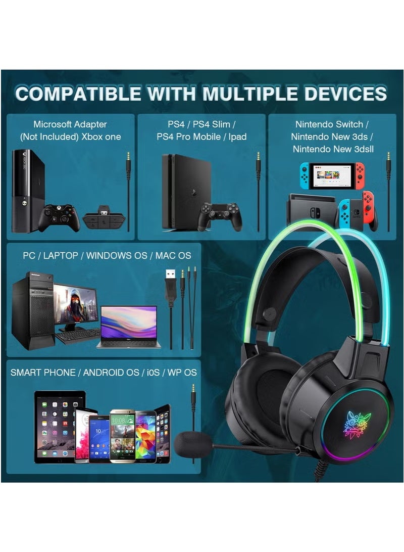 onikuma X15 Pro Wired Over-Ear Gaming Headphones with Mic & LED Light – Black | Noise-Isolating Surround Sound Gaming Headset for PS4, PS5, Xbox One, Xbox Series X/S, Nintendo Switch, PC & Laptop | Adjustable Fit, Soft Cushions, 3.5mm Audio Jack  - Image 5