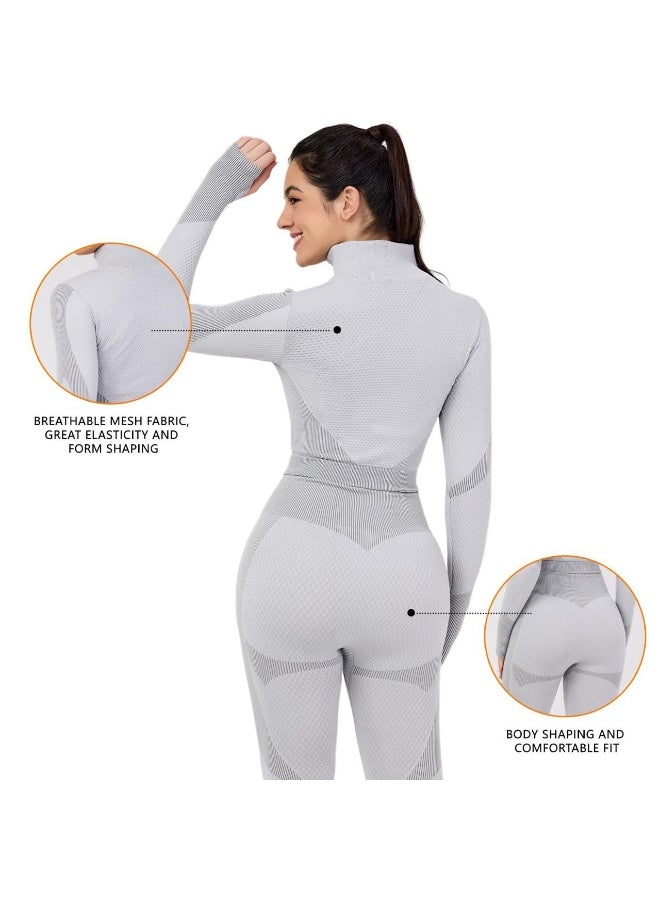 NIBEMINENT Women's 3pcs Seamless Workout Outfits Sets, Yoga Sportswear Tracksuit Leggings and Stretch Sports Bra Fitness - Image 4