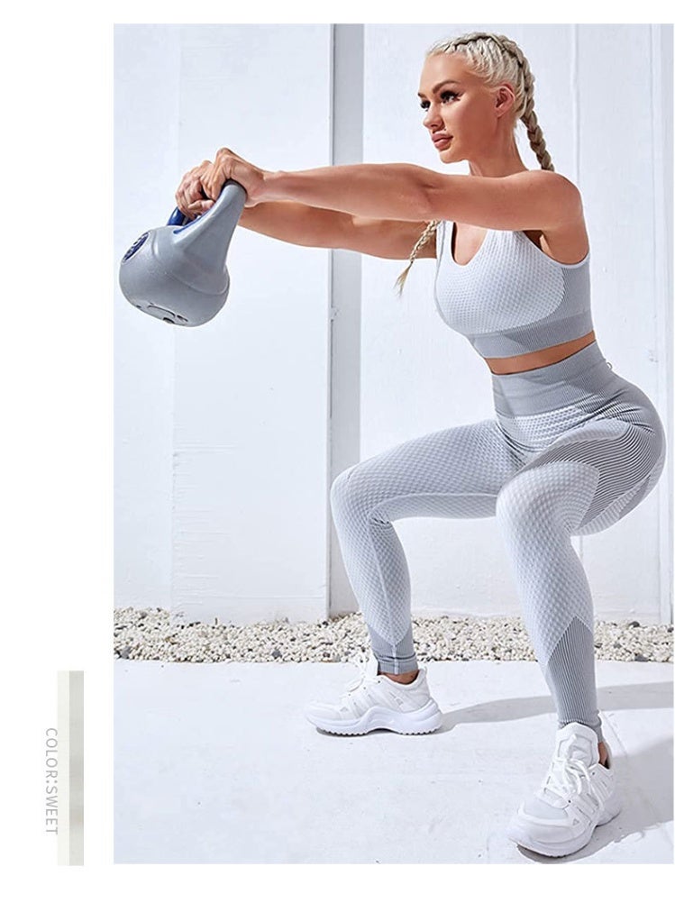 NIBEMINENT Women's 3pcs Seamless Workout Outfits Sets, Yoga Sportswear Tracksuit Leggings and Stretch Sports Bra Fitness - Image 2