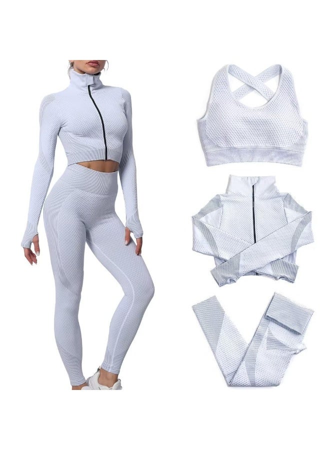 NIBEMINENT Women's 3pcs Seamless Workout Outfits Sets, Yoga Sportswear Tracksuit Leggings and Stretch Sports Bra Fitness - Image 1