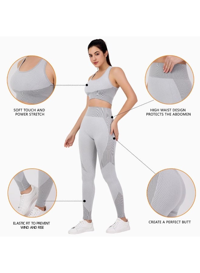 NIBEMINENT Women's 3pcs Seamless Workout Outfits Sets, Yoga Sportswear Tracksuit Leggings and Stretch Sports Bra Fitness - Image 5