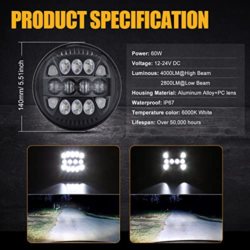 SUPAREE 5.75 Inch LED Motorcycle Headlight Plug & Play 5-3/4" Motorcycle Projection Headlight with 14 Chips Compatible with Dyna Softail Deuce Wide Glide Sportster Indian Scout - Image 5