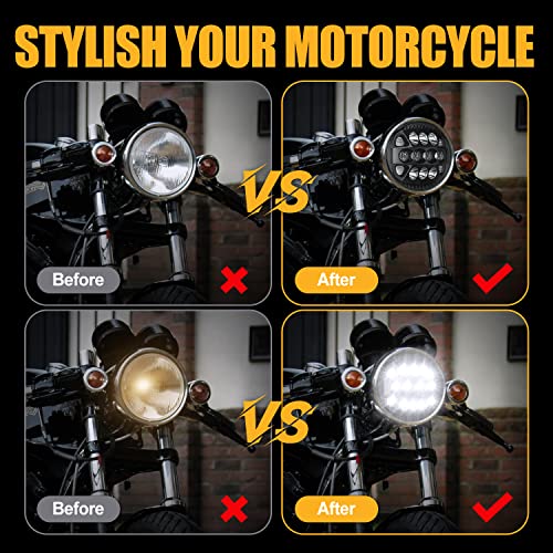 SUPAREE 5.75 Inch LED Motorcycle Headlight Plug & Play 5-3/4" Motorcycle Projection Headlight with 14 Chips Compatible with Dyna Softail Deuce Wide Glide Sportster Indian Scout - Image 4