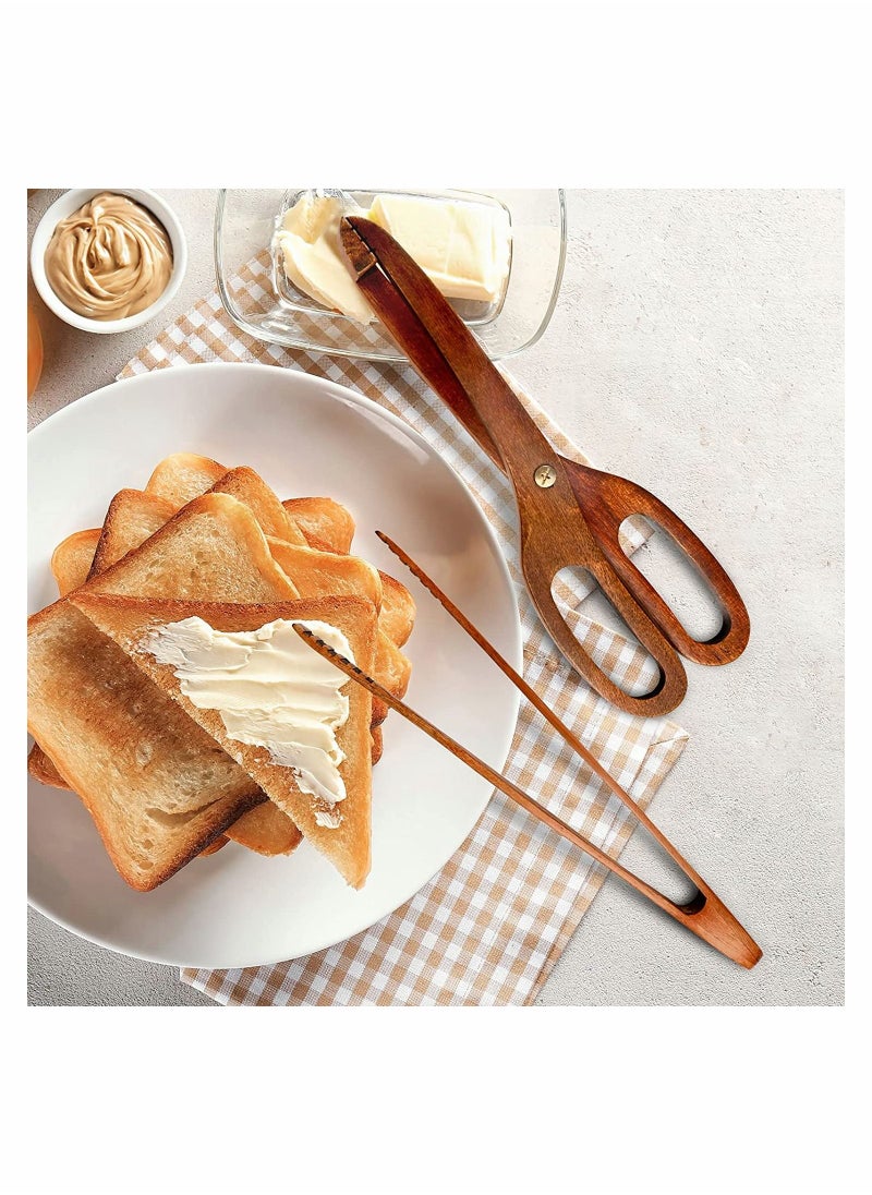 SYOSI 2 Packs Toaster Tongs Reusable Wood Cooking Tongs Scissor Wooden Kitchen Toast Barbecue Tongs BBQ Clip Buffet Food Tongs for Tea Bread Fruits Pickle Cooking Steak Kitchen Clamp Utensils Tools  - Image 2