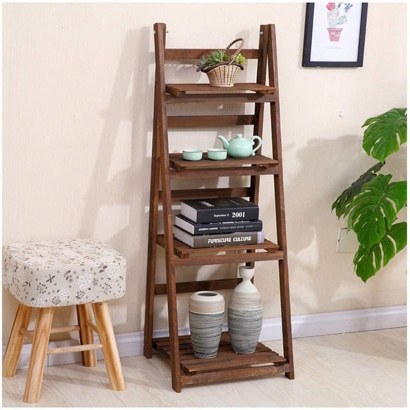 لينجوي رف سلم قابل للطي من لينغوي وودين ( Woodeen Foldable Ladder Shelf)، دعامة للنباتات، دعامة لأوعية الزهور الداخلية، رف عرض قابل للطي، يقف بشكل مستقل، دعامة خشبية للحديقة مزودة برفوف، رف خشبي لأوعية النباتات في الهواء الطلق. - Image 2
