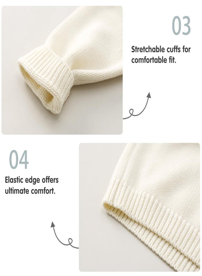 PureBorn سويت شيرت صوف دافئ للأطفال من بويورنبويز وبنات بأكمام طويلة لون كريمي 2-3 سنوات - Image 5