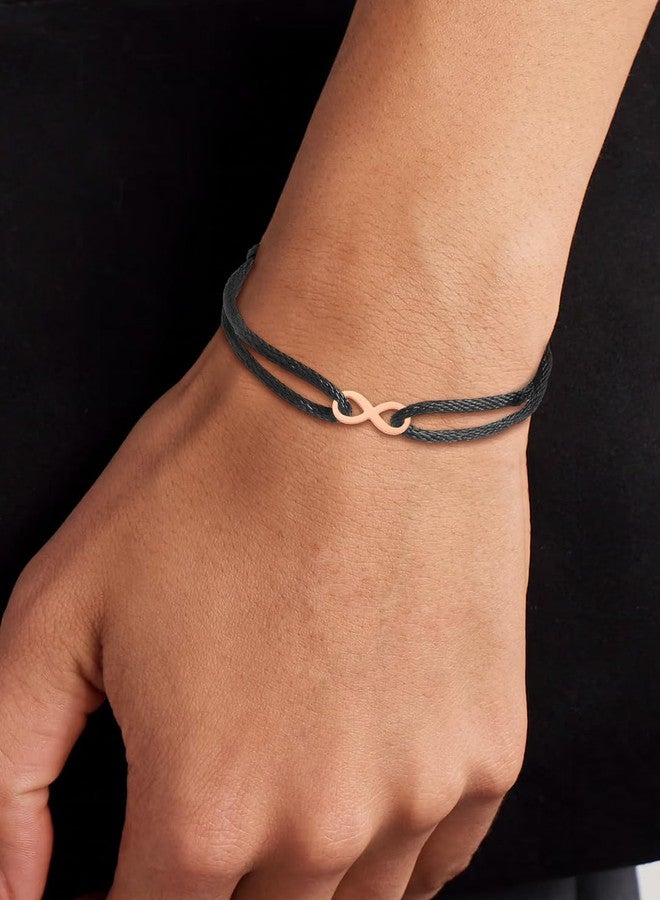 MINUTIAE Rose Gold Plated Infinity Sign Charm Cord Bracelets for Women and Men Handmade & Waterproof Silk Cord Adjustable Bracelet for Men and Women Boys And Girls Jewelry for Gift - Image 4