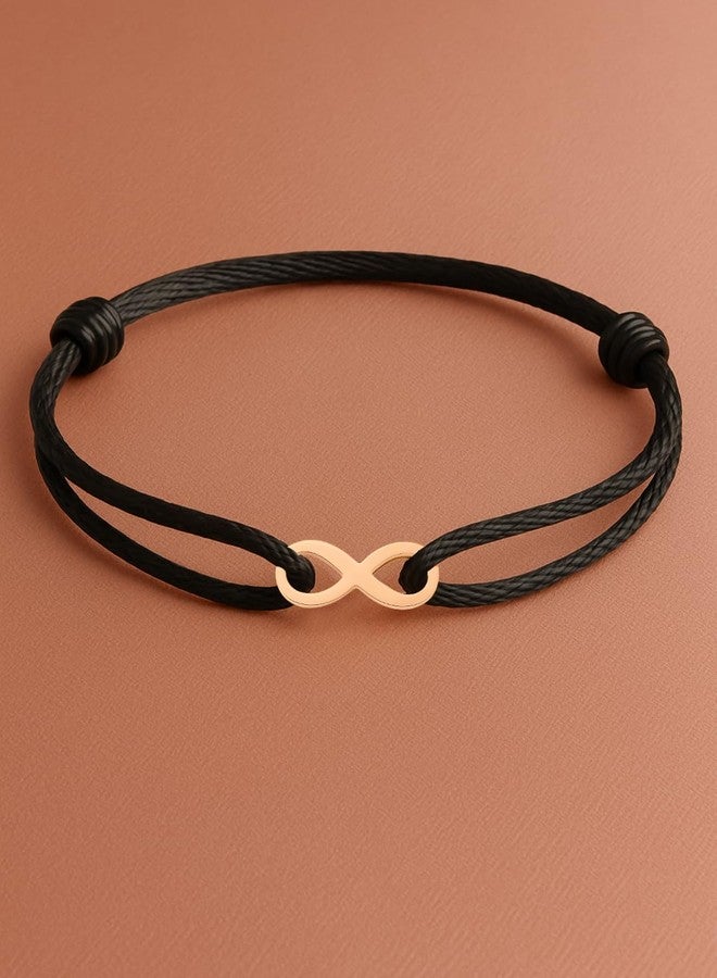 MINUTIAE Rose Gold Plated Infinity Sign Charm Cord Bracelets for Women and Men Handmade & Waterproof Silk Cord Adjustable Bracelet for Men and Women Boys And Girls Jewelry for Gift - Image 5