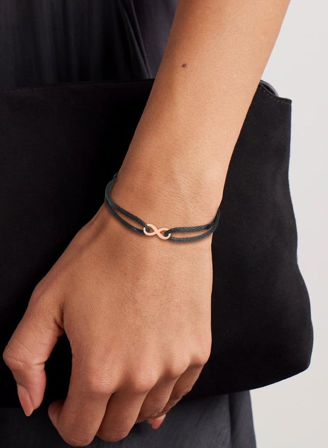 MINUTIAE Rose Gold Plated Infinity Sign Charm Cord Bracelets for Women and Men Handmade & Waterproof Silk Cord Adjustable Bracelet for Men and Women Boys And Girls Jewelry for Gift - Image 2