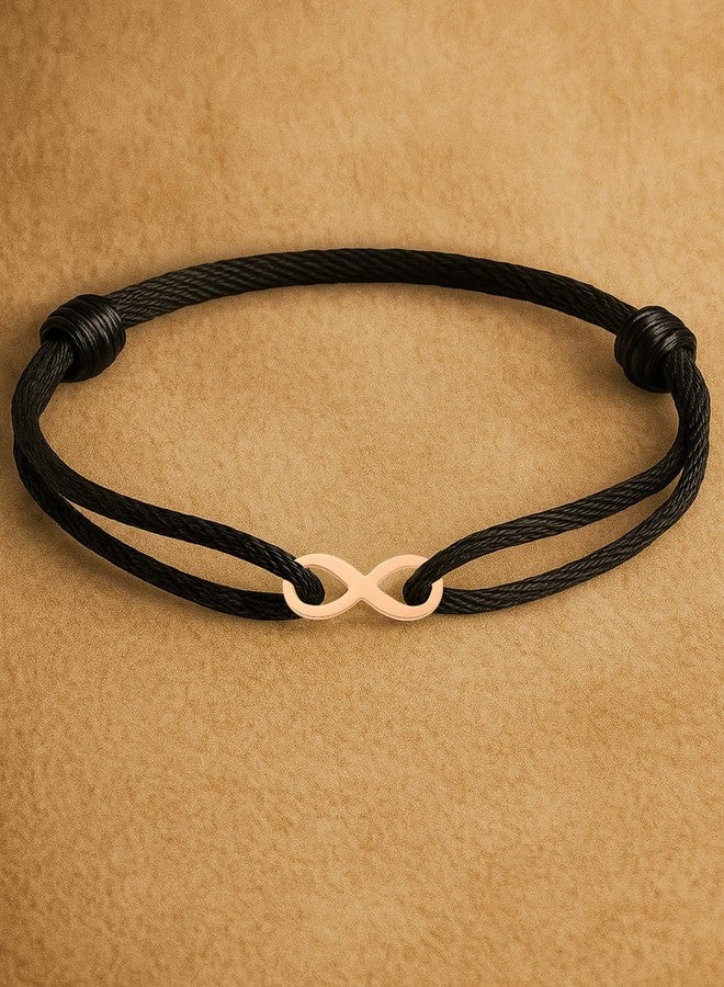MINUTIAE Rose Gold Plated Infinity Sign Charm Cord Bracelets for Women and Men Handmade & Waterproof Silk Cord Adjustable Bracelet for Men and Women Boys And Girls Jewelry for Gift - Image 3