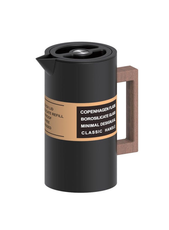 GAZELLA Stainless Steel Tea/Coffee Flask 0.6 Liter Black/Brown, Borosilicate Glass Inside - Image 1