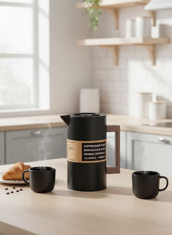 GAZELLA Stainless Steel Tea/Coffee Flask 0.6 Liter Black/Brown, Borosilicate Glass Inside - Image 2