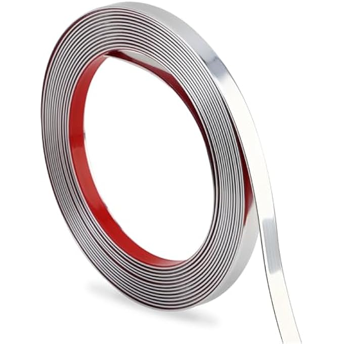 PEEL AND STICK WALL MOLDING TRIM, FLEXIBLE PVC STRIP FOR MIRROR, CABINET, TILE EDGE AND DIY HOME DECORATION (GLOSSY SILVER, 16.4 FT X 0.4 IN) - Image 1