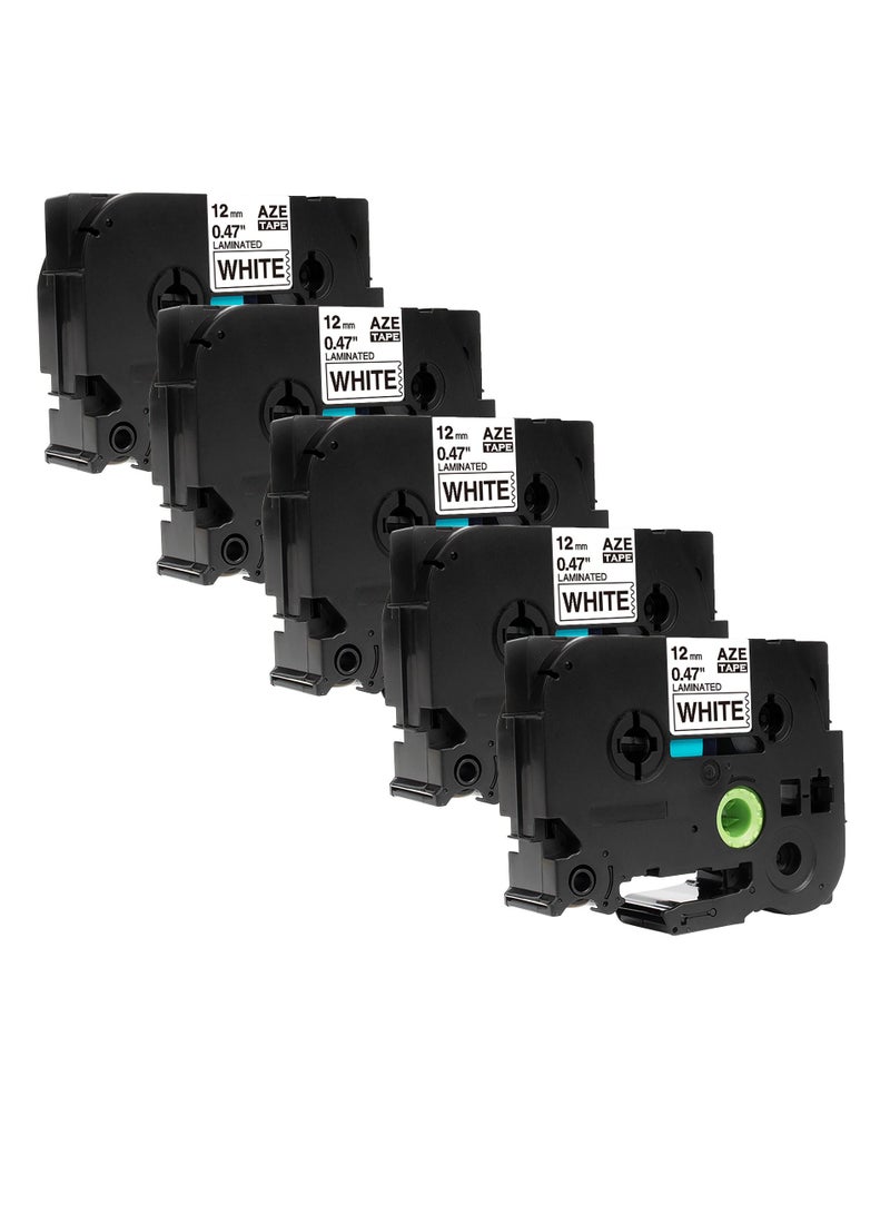 SKY 5-PCS 12mm x 8 meter   Black on White AZE231 TZe231   Laminated Tape for P Touch Label Printers PTH110 PTD210 and PTD400 - Image 1