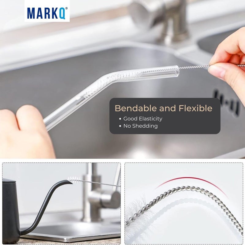 MARKQ طقم مصاصات زجاجية منحنية - 4 مصاصات قابلة لإعادة الاستخدام مع فرشاة تنظيف واحدة، مصاصات زجاجية شفافة للسموذي، الميلك شيك، العصائر، الشاي المثلج، القهوة، عبوة من 1 - Image 5