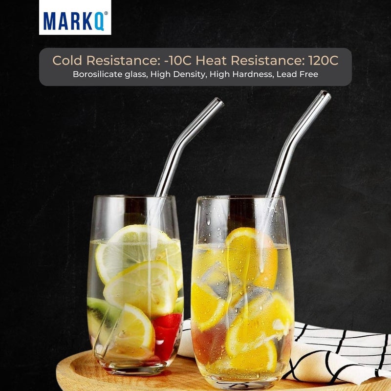 MARKQ طقم مصاصات زجاجية منحنية - 4 مصاصات قابلة لإعادة الاستخدام مع فرشاة تنظيف واحدة، مصاصات زجاجية شفافة للسموذي، الميلك شيك، العصائر، الشاي المثلج، القهوة، عبوة من 1 - Image 4