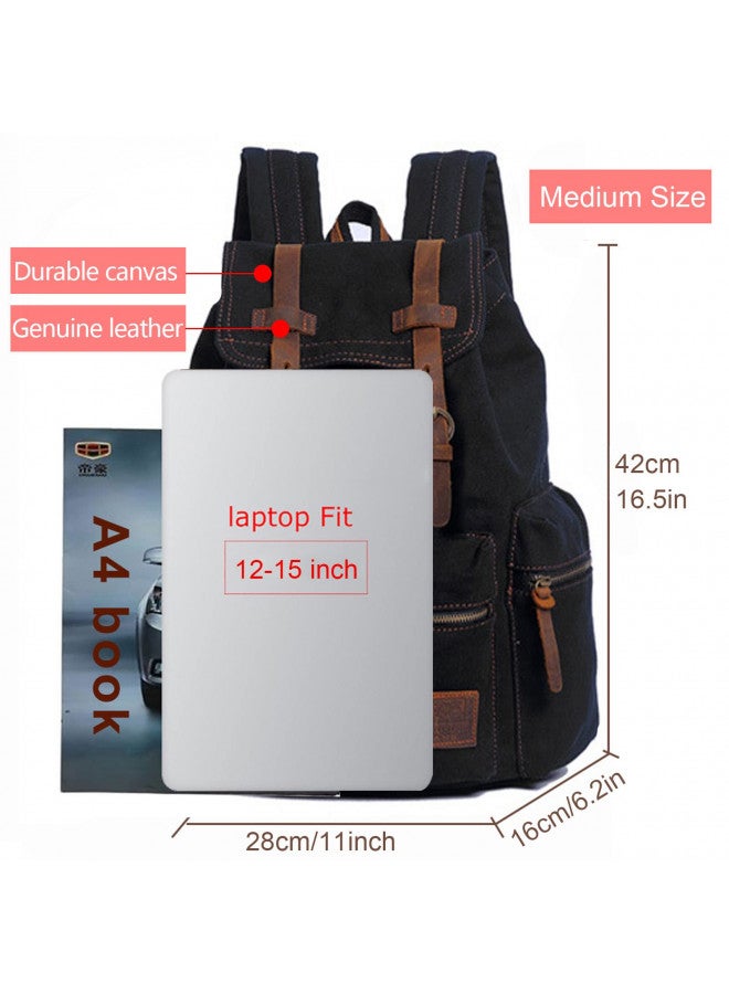AUGUR AUGUR High Capacity Canvas Vintage Backpack - for Hiking Travel 12-15" Laptop Backapcks for Men Casual Daypacks School bag Rucksack (M-Black) - Image 4
