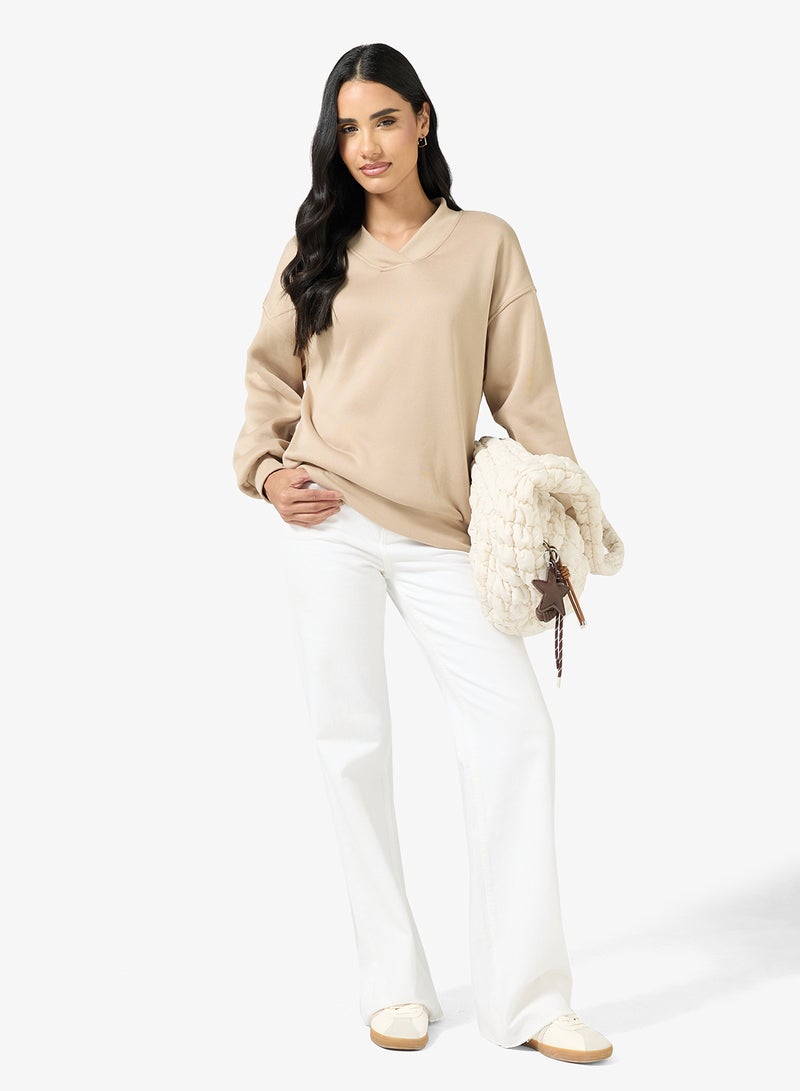 Ginger Basics Soft Touch V Neck Oversize Sweatshirt - Image 4