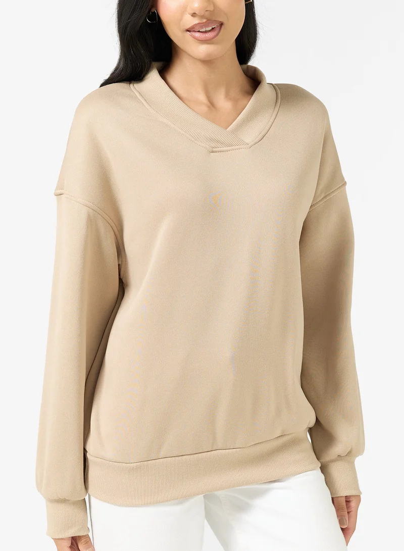 Ginger Basics Soft Touch V Neck Oversize Sweatshirt