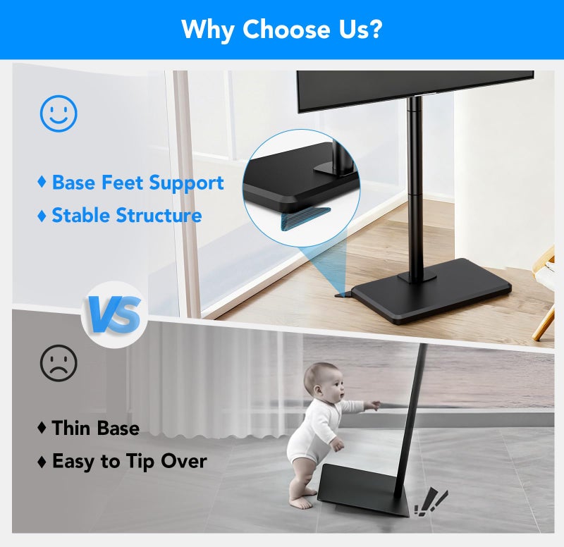 AX WABER Floor TV Stand with Mount for 26-55 inch TVs up to 77 lbs, Height Adjustable Swivel Tilt TV Stand with Wood Base, Saving Space Design for Bedroom, Living Room and Corner, Black - Image 3