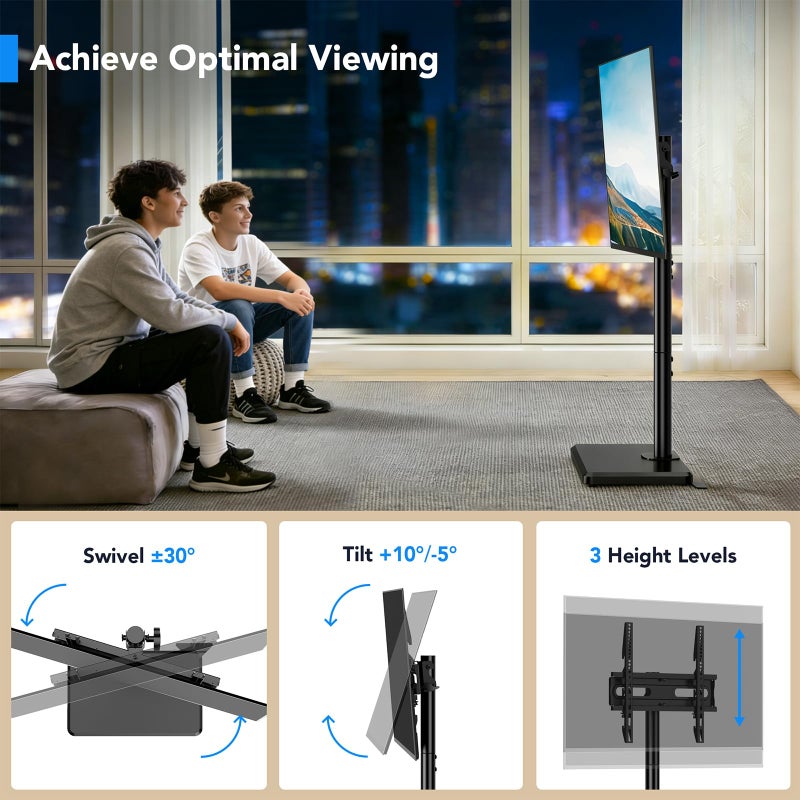 AX WABER Floor TV Stand with Mount for 26-55 inch TVs up to 77 lbs, Height Adjustable Swivel Tilt TV Stand with Wood Base, Saving Space Design for Bedroom, Living Room and Corner, Black - Image 2