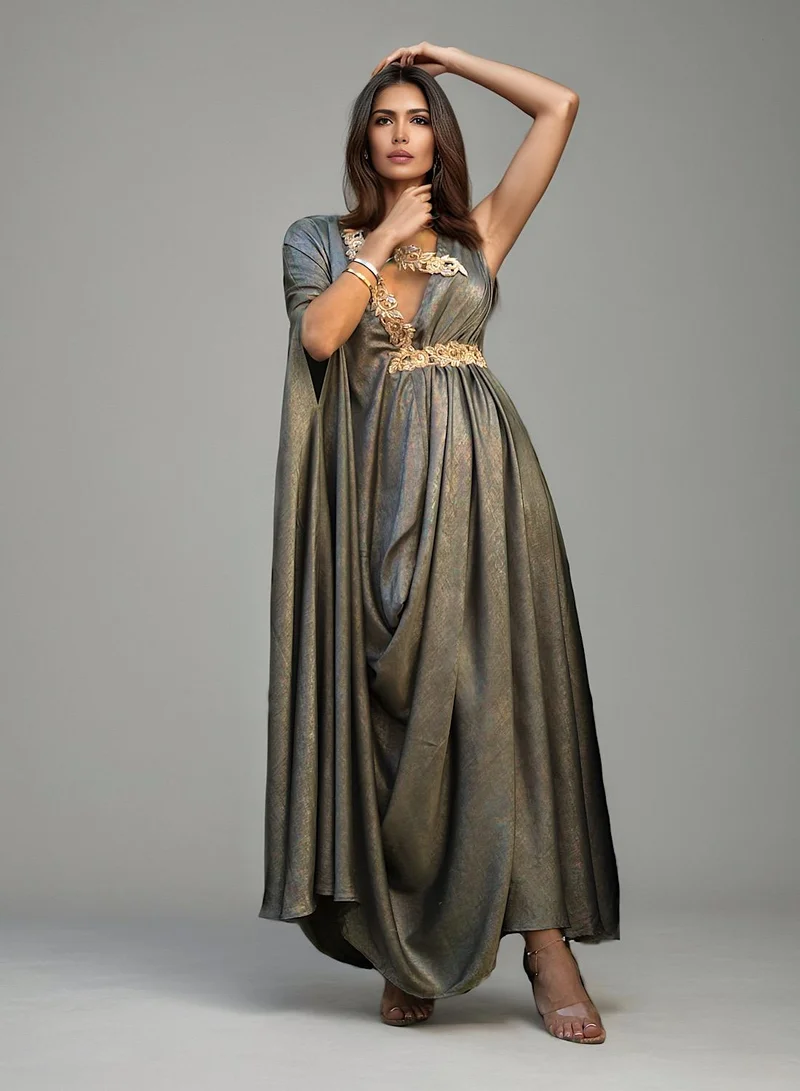 ECSTACY Shimmer Drape gown