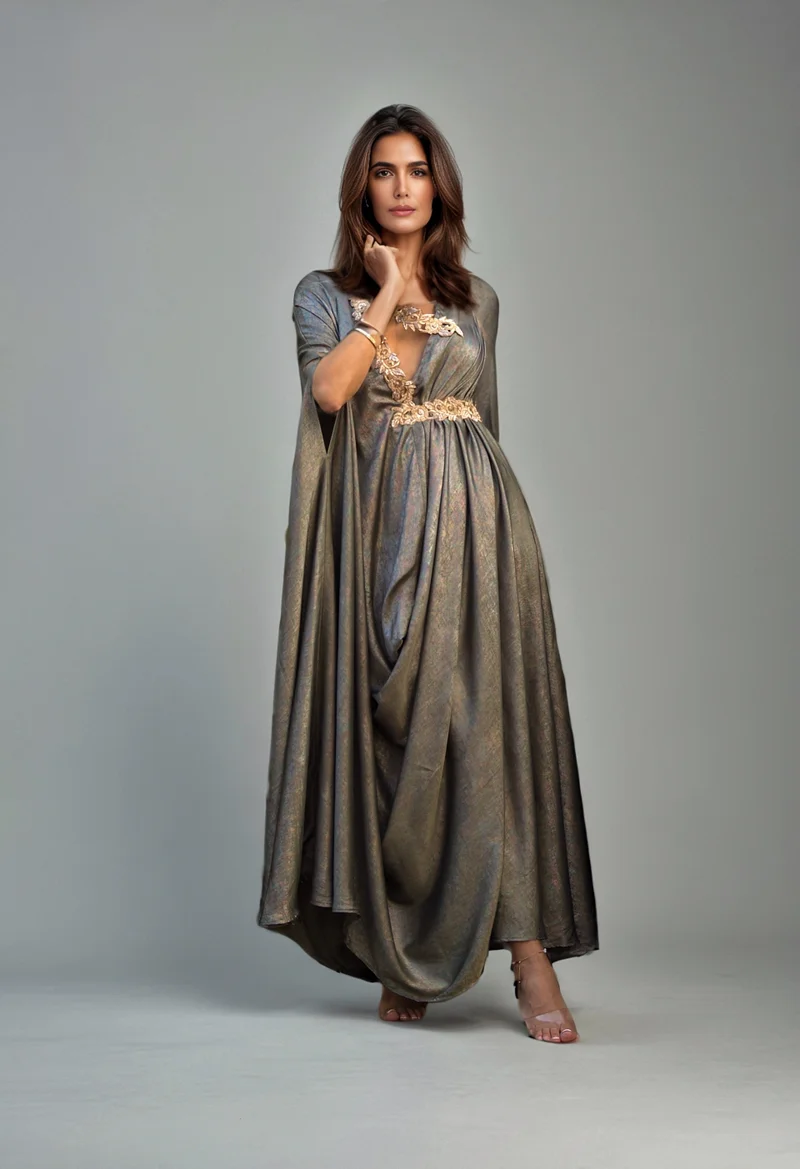 ECSTACY Shimmer Drape gown