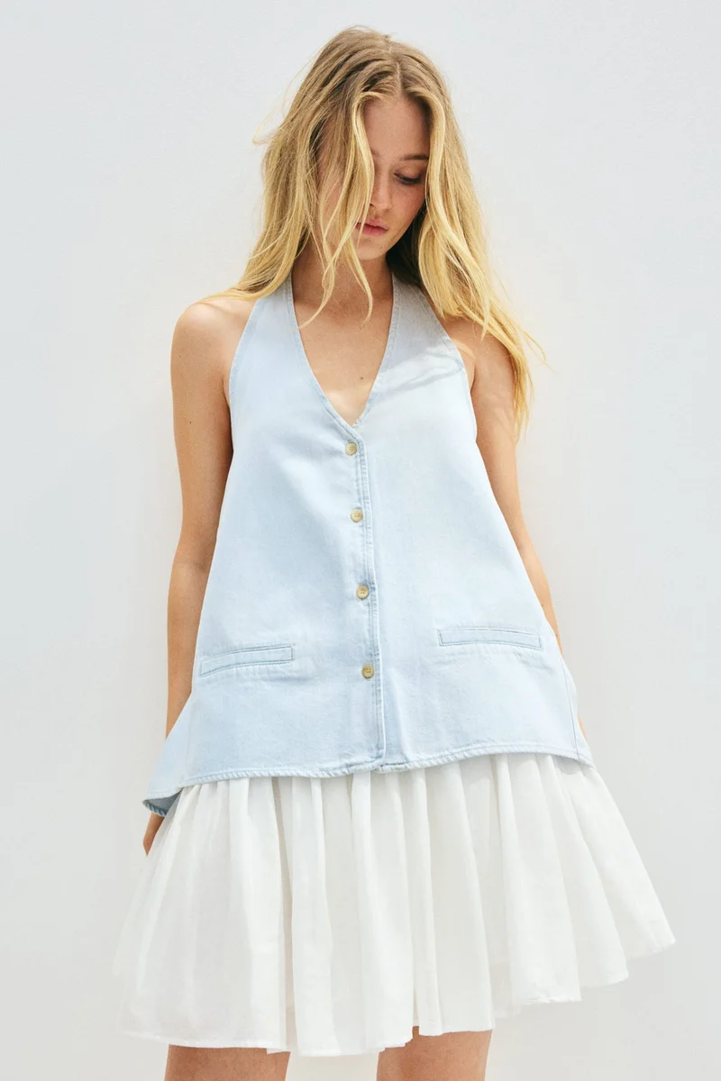 اتش اند ام صدرية دنيم بشرائط حول الرقبة