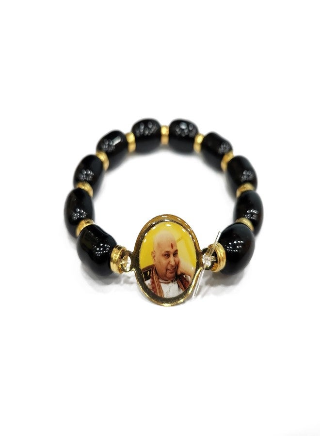 SATVIK STORE SATVIK 5 قطع Jai Guruji سوار اللؤلؤ الأسود البيضاوي | أساور مصنوعة يدويا للرجال والنساء | قطعة مركزية جوروجي سواروب | المشاعر الإيجابية | شكرانا ساتسانغ | هدية معصمه - Image 1