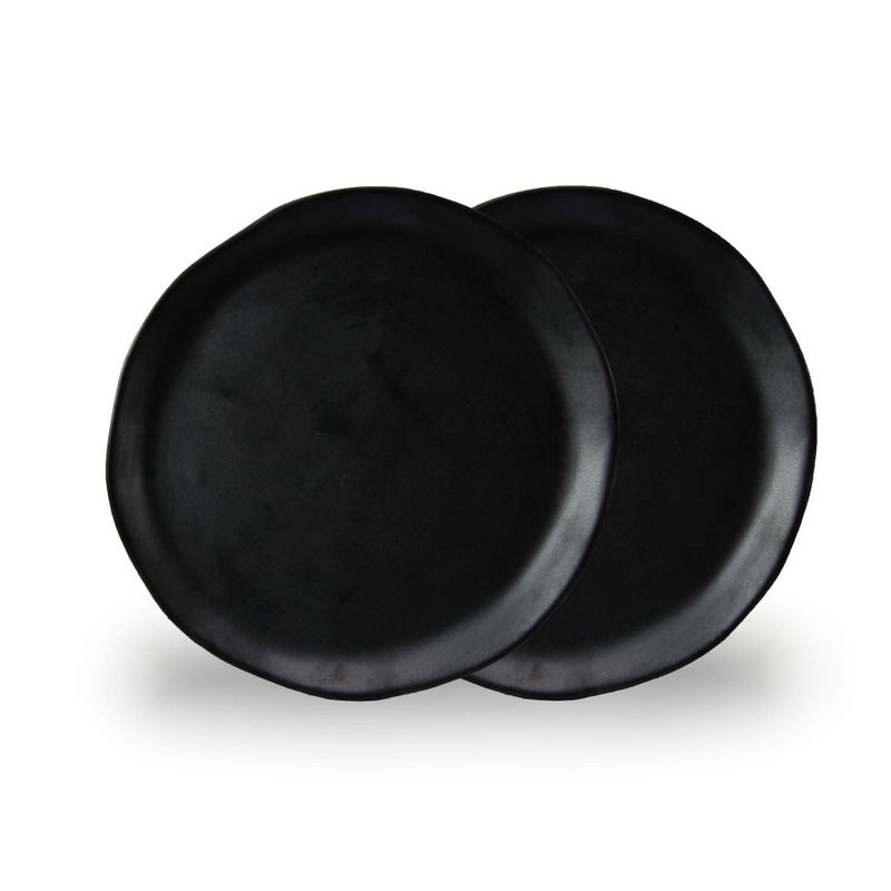 roro 105Inch Handmade Ceramic Stoneware Dinner Plates in Matte Black Set of 2  Natural Unglazed Underside Restaurant Grade Microwave Oven  Dishwasher Safe