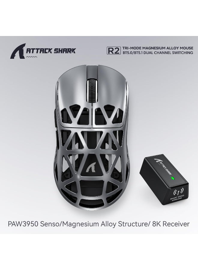 ATTACK SHARK R2 Magnesium Alloy Gaming Mouse, PAW3950 Sensor, 8000Hz Wireless, Grey - Image 3