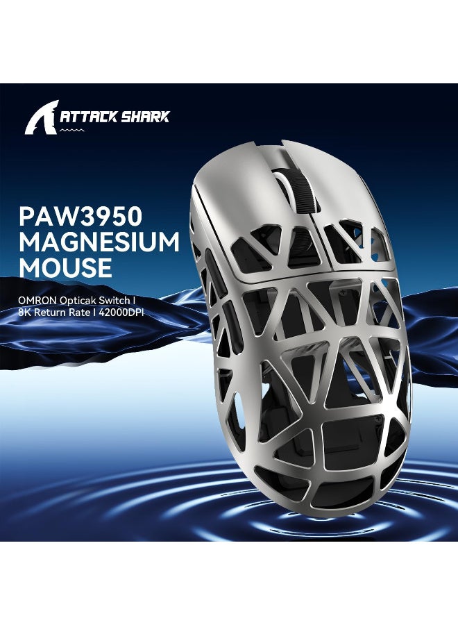 ATTACK SHARK R2 Magnesium Alloy Gaming Mouse, PAW3950 Sensor, 8000Hz Wireless, Grey - Image 5