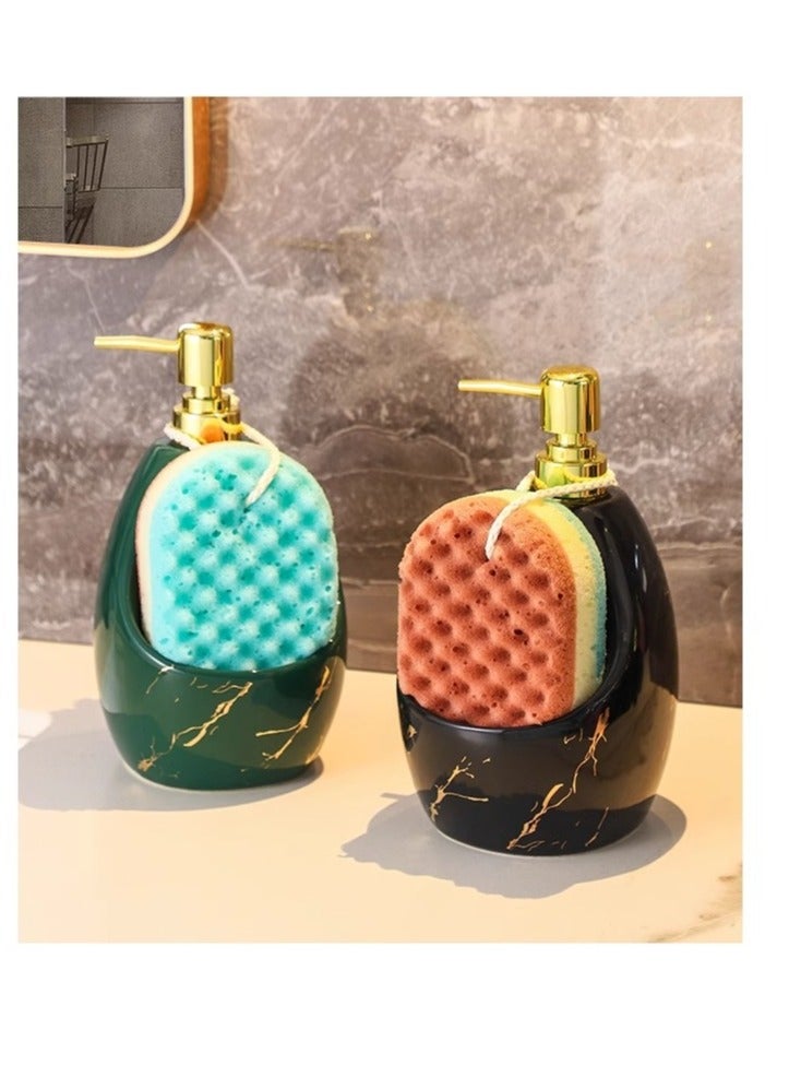 JiFENG خزان سائل خزفي 500 مل - موزع شامبو/لوشن مع صابونية مدمجة للحمامات، الفندق-المنزل (أبيض) - Image 3