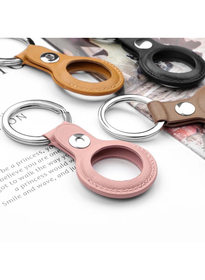 Generic - Suitable For Apple Airtags Case Leather Airtag With Keychain Positioning Anti-lost Tracker Case-Color:Pink-Applicable Model:Airtags - Image 1