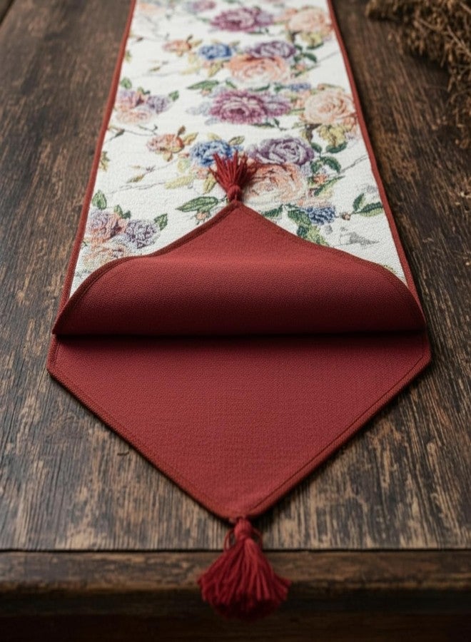 DaDa Bedding Vintage Romantic Roses Floral Tapestry Table Runner - Lovely Blossom Spring Garden Red Pink Violet Blue Design - Elegant Decorative Cotton Linen Woven Dining Mats - 13" x 54" - Image 4